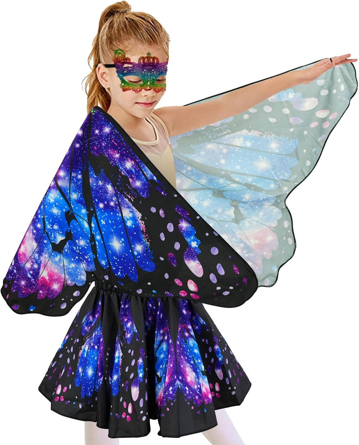 Sunlisky Kids Butterfly Wings Costume for Girls Fairy Wings Dress Up Clothes Headband Mask for Halloween Party Favors