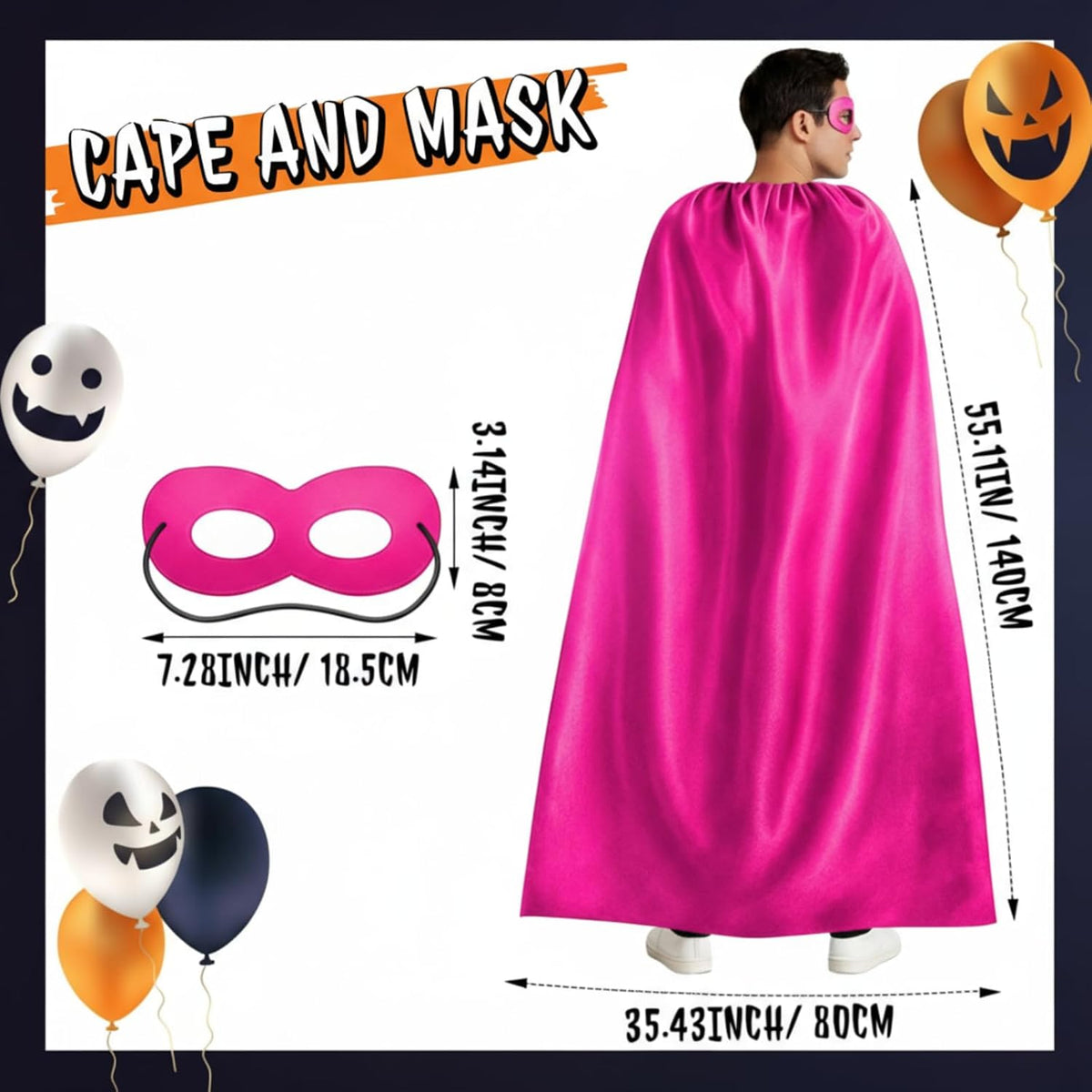 Yahenda 2 Pcs Halloween Hero Cape and Mask Set for Adult
