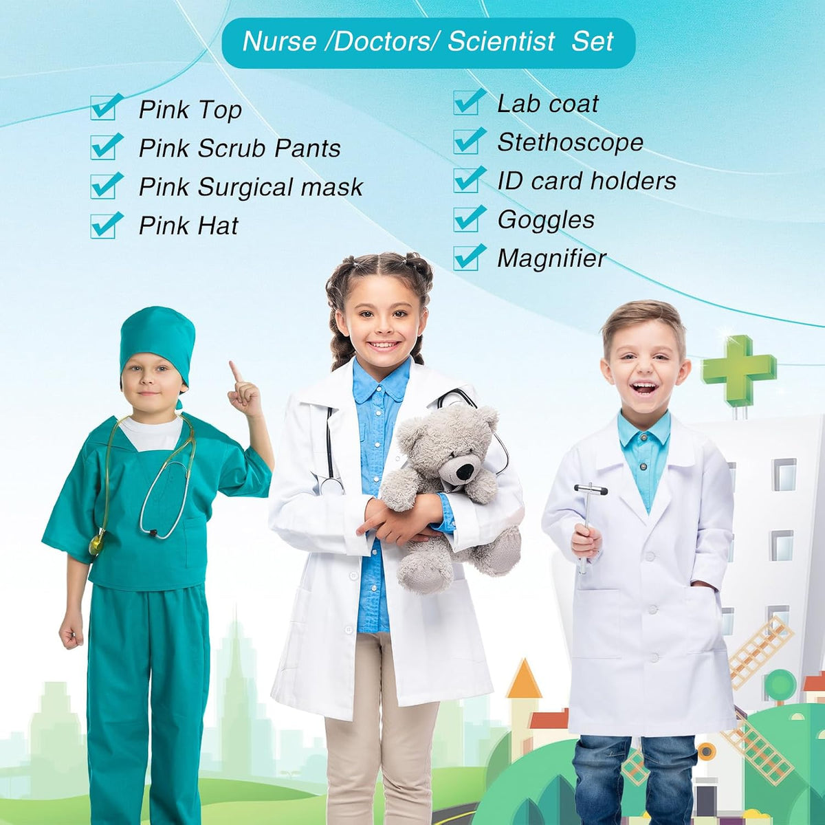 Vicenpal 10 Set Kids Dress up Costumes for Ages 3-8, Career Role Play