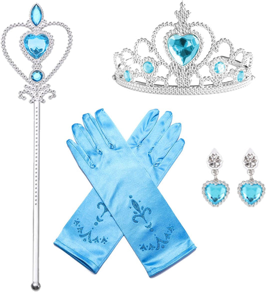 4Pcs Princess Dress Up Accessories for Princess Costume Crown Wand Gift for Girls Christmas Party Halloween Cosplay