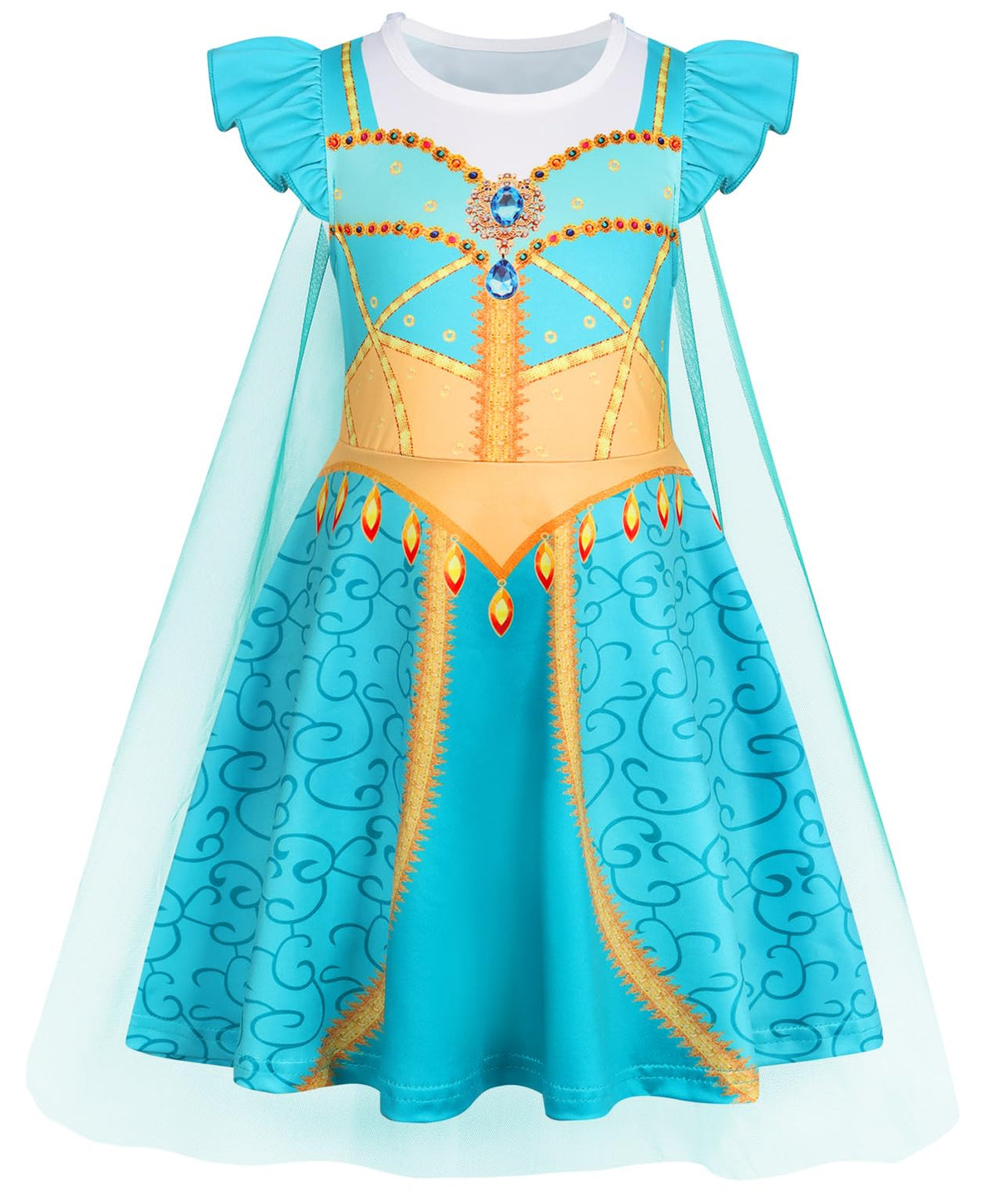 Princess Dress with Cape Girls Halloween Birthday Party Cosplay Costume