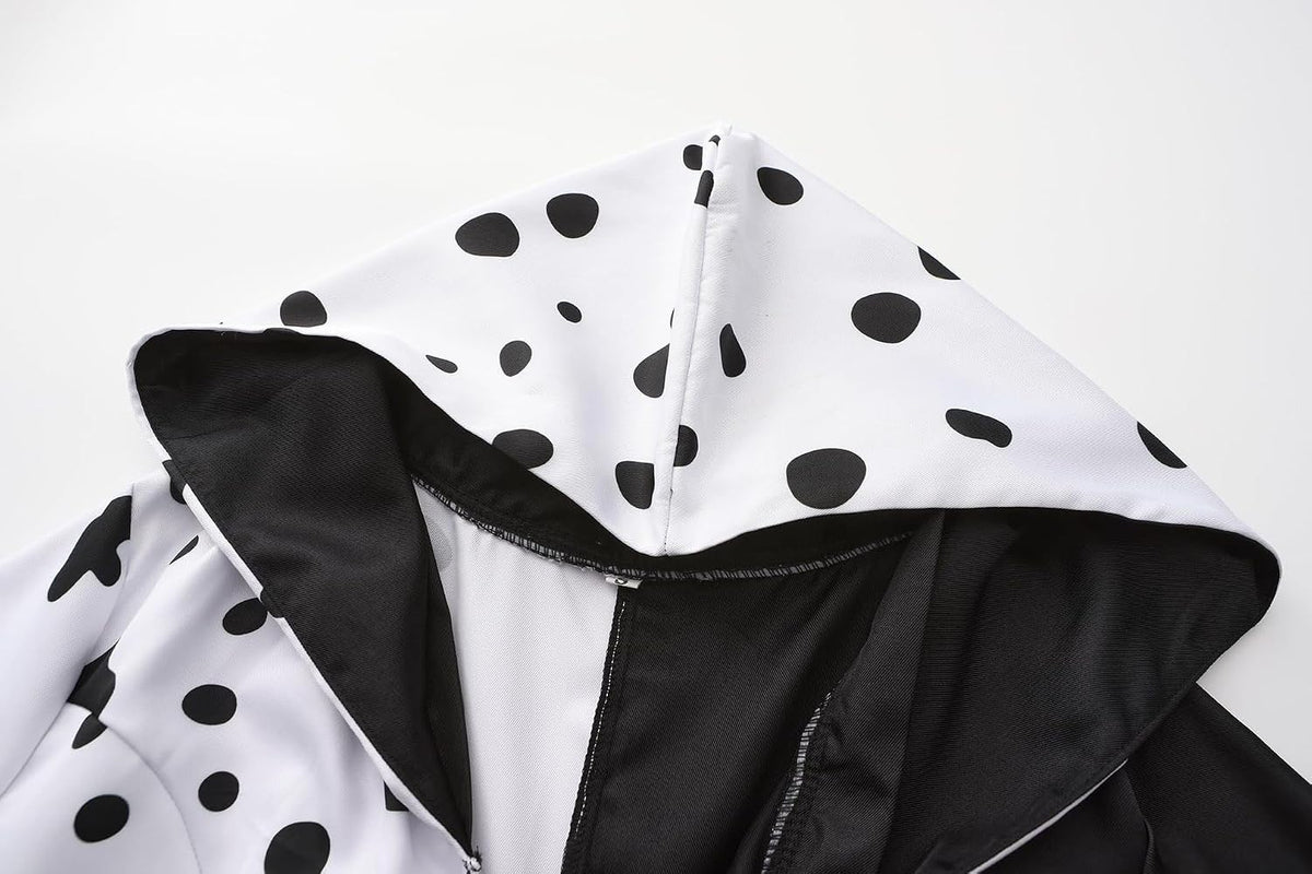 Girls Vintage Halloween Costume Dress Up Dalmatian Print Outfit