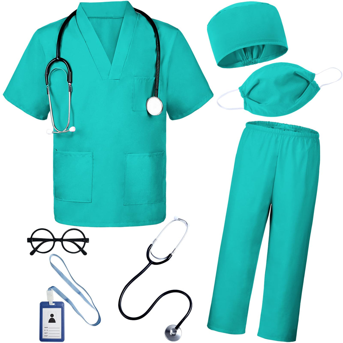 BOMLY Doctor Costume for Kids 7Pcs Toddler Scrubs Set for Boys and Girls