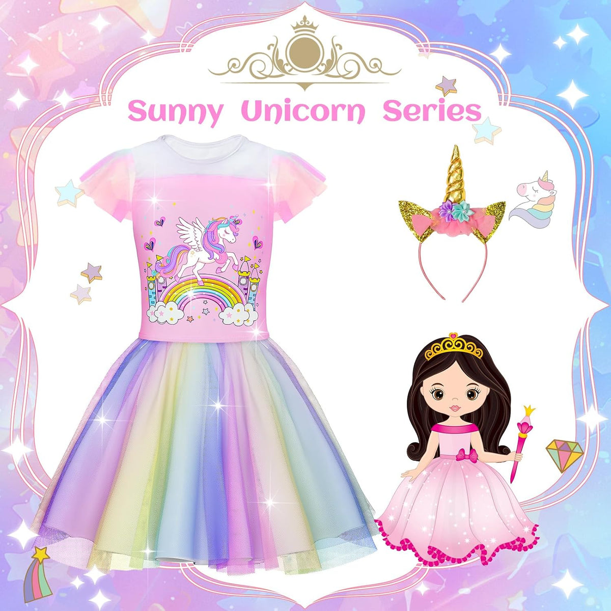 Tlooe Princess Dress Up for Girls - Dress up Clothes for Toddler Girl,Role Play Costume Princess Toys Christmas Birthday Gifts Set for Age 3-8 Year Old