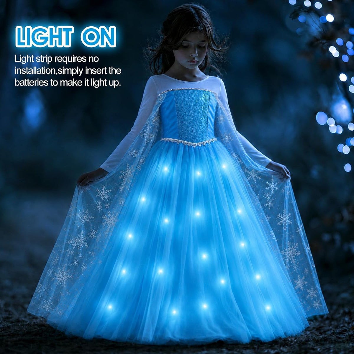 Davvew Princess Dress up for Girls Light Up Princess Costume Halloween Cosplay Christmas Birthday Party Gift Age 3-10