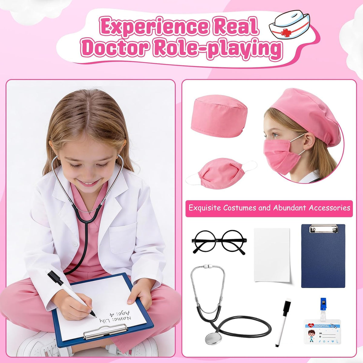 10PCS Doctor Costume for Kids Halloween Costumes for Girls Boys