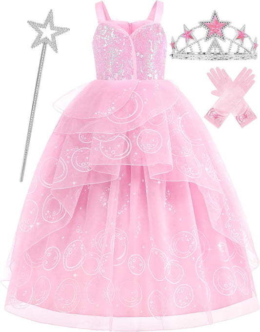 Aoiviss Pink Witch Dress for Girl Glitter Princess Costume with Accessories