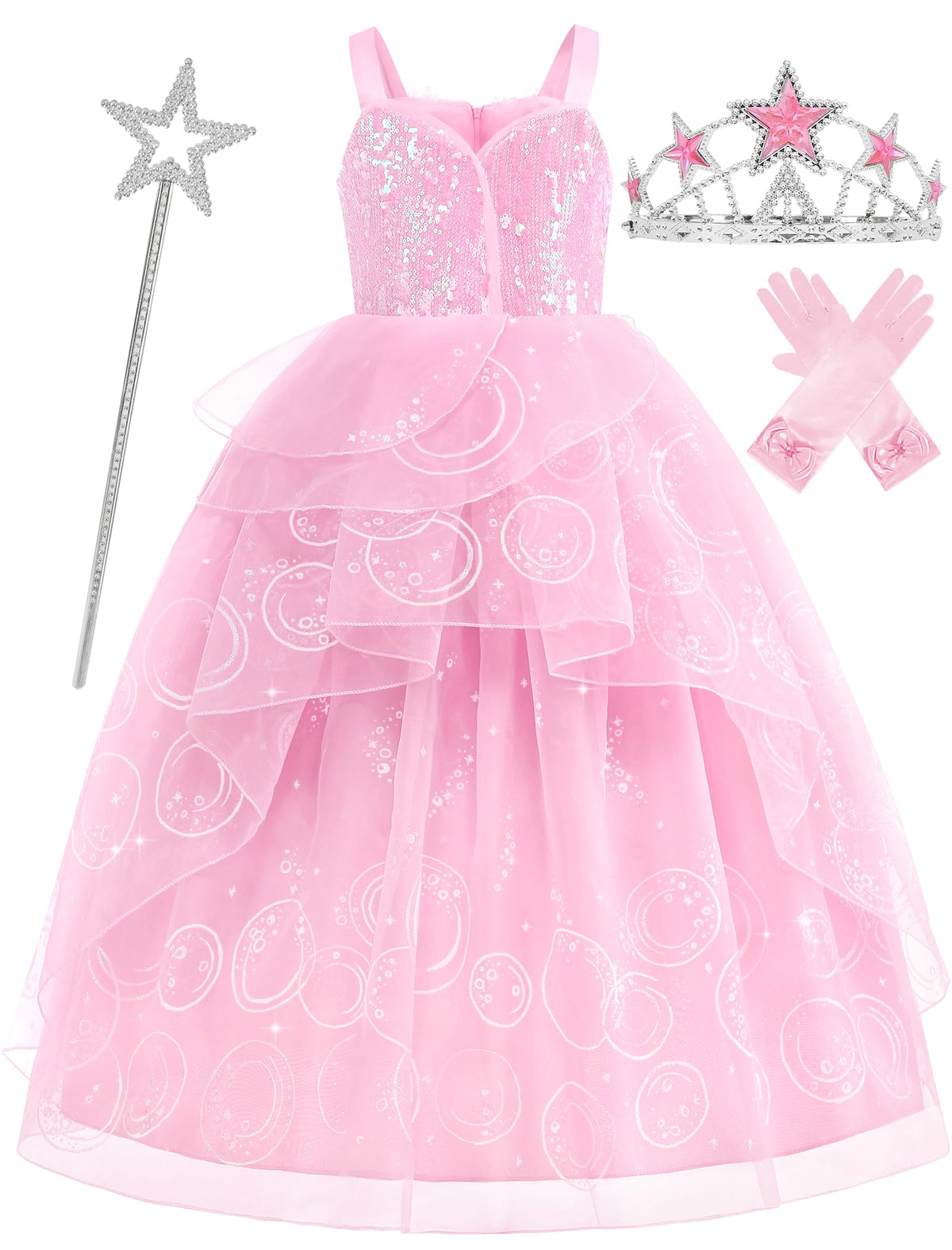 Aoiviss Pink Witch Dress for Girl Glitter Princess Costume with Accessories