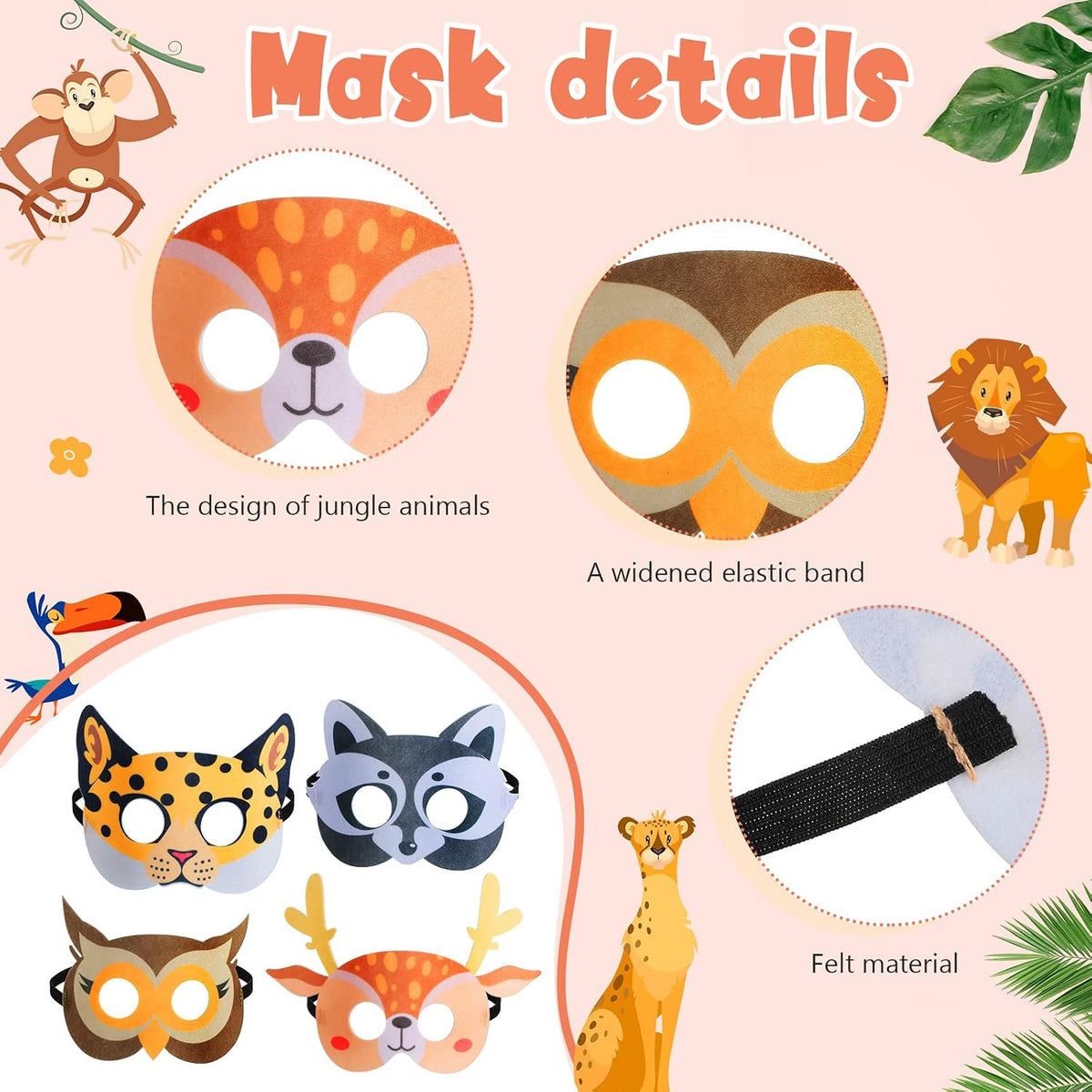 Leitee 4 Sets Safari Animal Costumes Dress up for Kids Mask and Capes for Woodland Jungle Animal Theme Party Favors Birthday Decorations Dress up Set for Kids Birthday Gifts