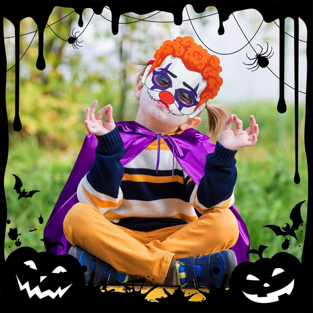 Halloween Cape Mask for Kids,Hooded Cloak,Felt Mask, Witch Clown Demon Black Cat Halloween Costumes