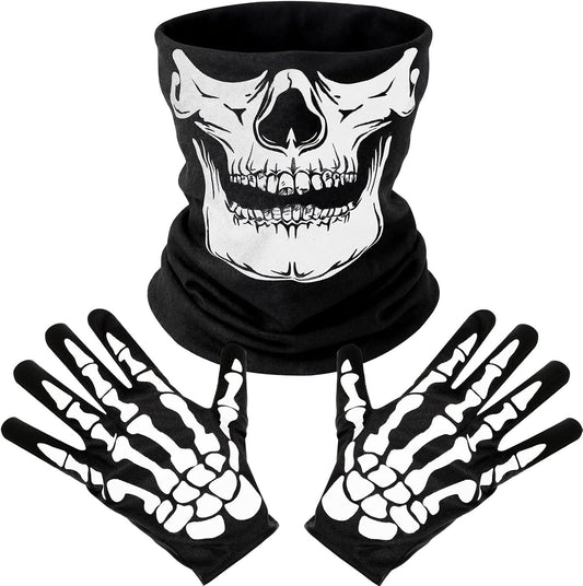 White Skeleton Gloves and Skull Face Mask Ghost Bones for Adult Halloween