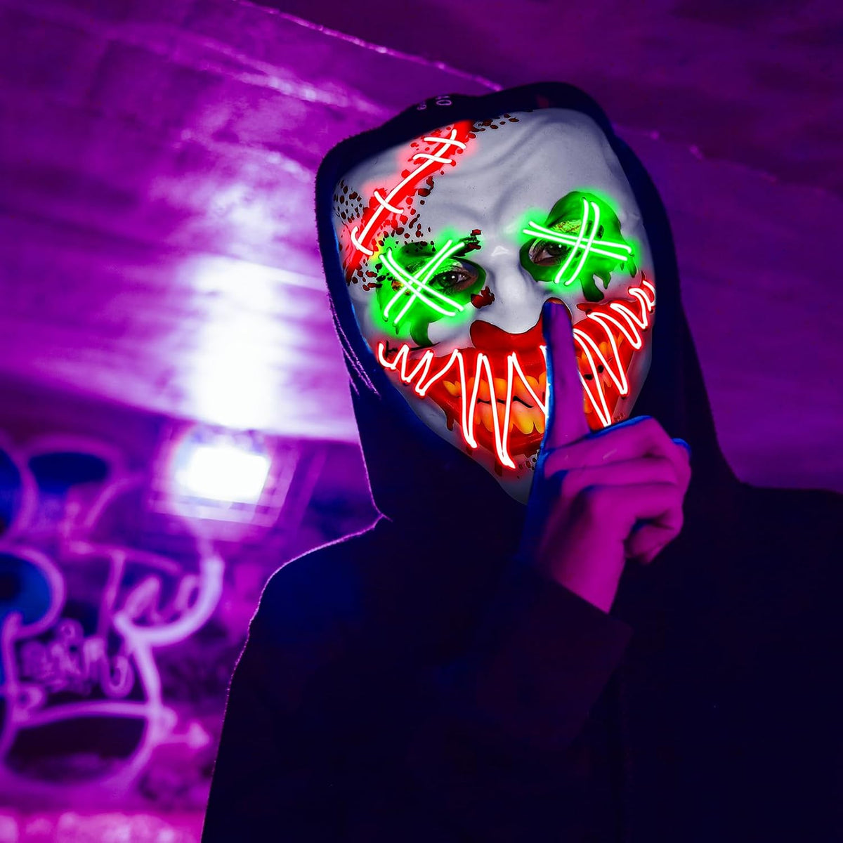 Halloween LED Clown Mask for Aldult & Kids，EL Wire Scary Purge Mask for Cosplay Costume,Light up for Festival Party