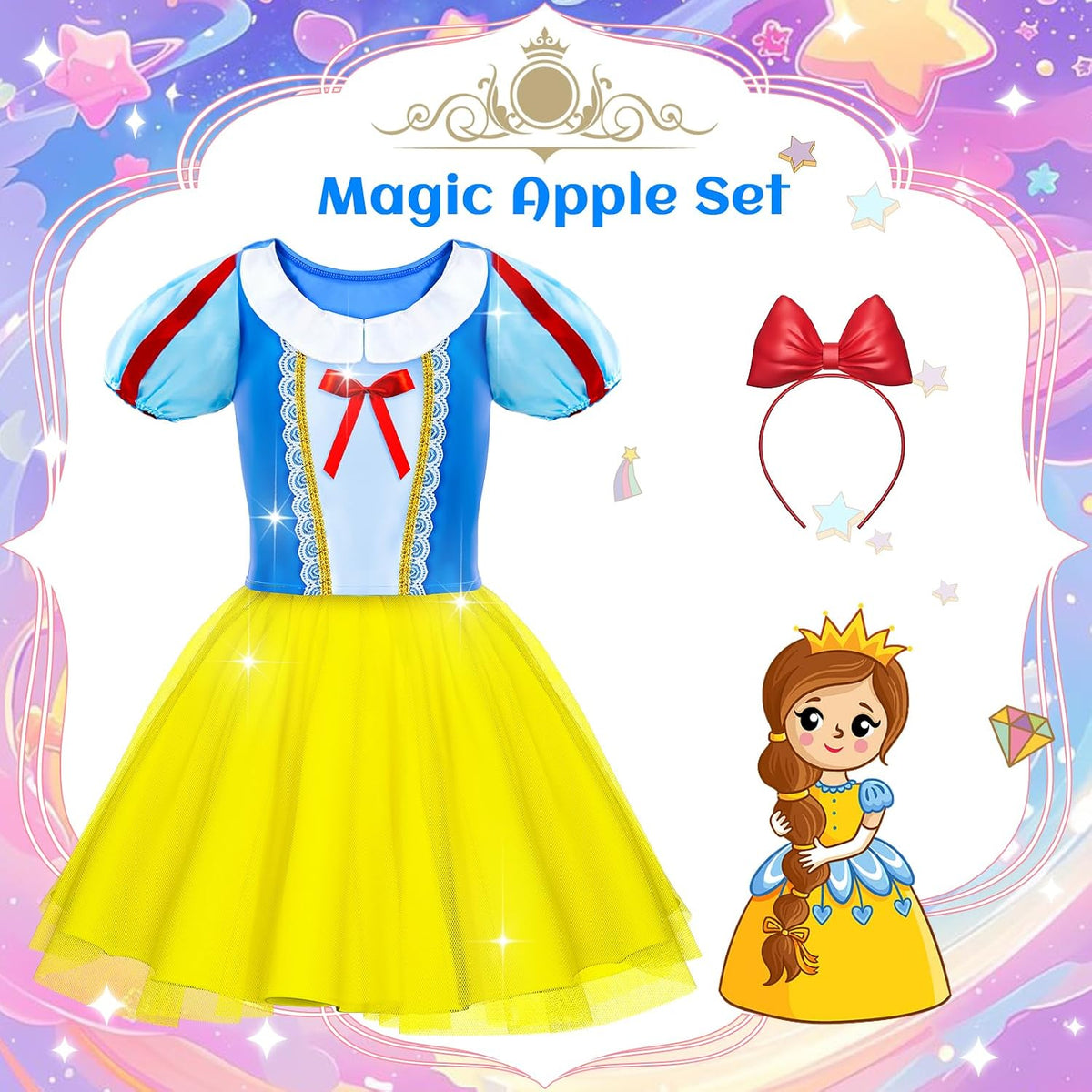 Tlooe Princess Dress Up for Girls - Dress up Clothes for Toddler Girl,Role Play Costume Princess Toys Christmas Birthday Gifts Set for Age 3-8 Year Old