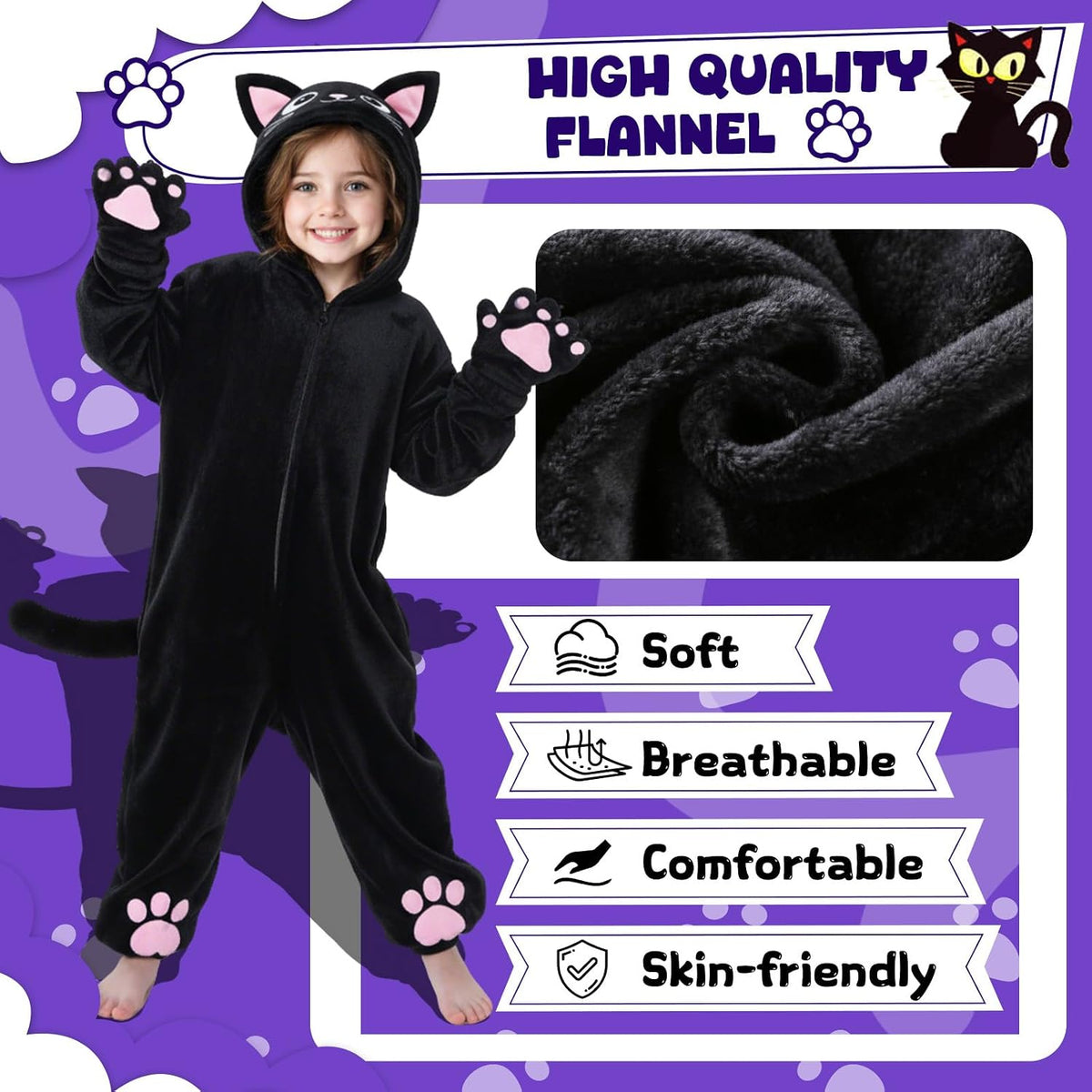 Black Cat Costume for Girls, Halloween Costumes for Kids Dress Up