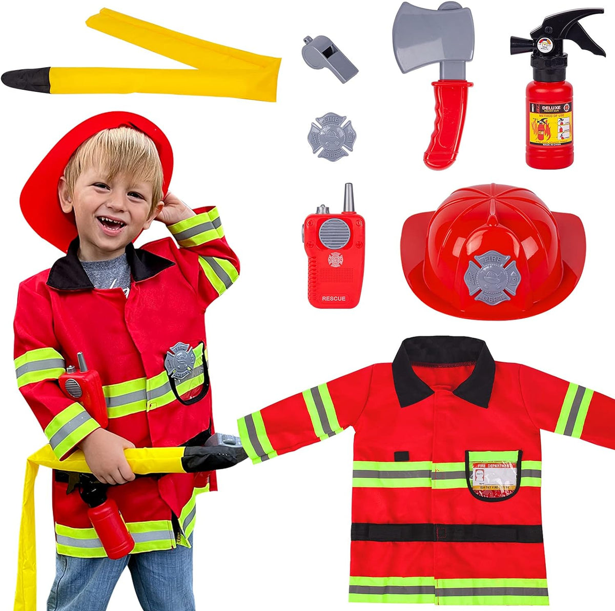 Liberry Firefighter Costume Dress-Up Toy for Kid 3 4 5 Years Old with Sound