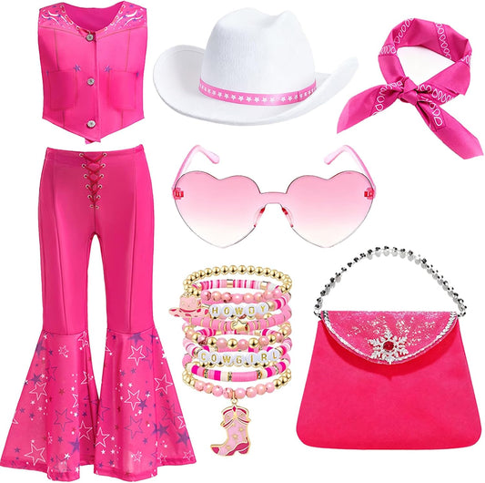 Cowgirl Costume Girls Kids Disco Cowgirl Outfits Western Movie Heroine Dress Up for Halloween Birthday Cosplay Party