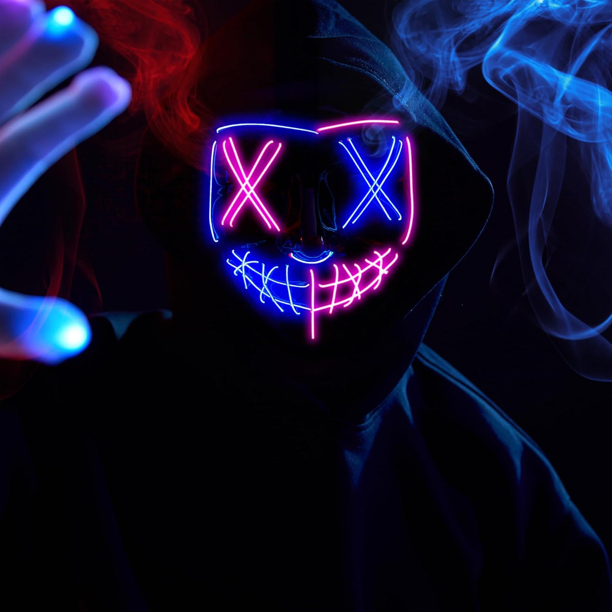 JOYIN Halloween Led Mask, Light Up Mask and Gloves for Cosplay Costume (Pink & Blue), 3 Modes Scary Glow in The Dark Masks for Halloween Party Dress Up Accessories, Gifts Giving