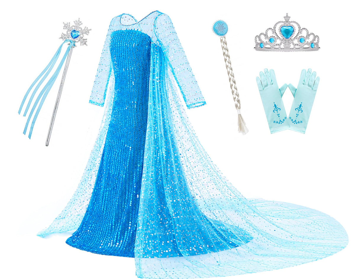 Esvaiy Girls Princess Elsa Dress Costume Luxury Sequin Halloween Cosplay