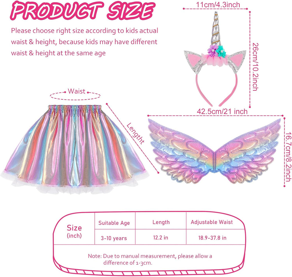 Hifot Unicorn Costumes for Girl, Unicorn Birthday Tutu Dress with Unicorn Wings Headband for Christmas Gifts Party Outfit