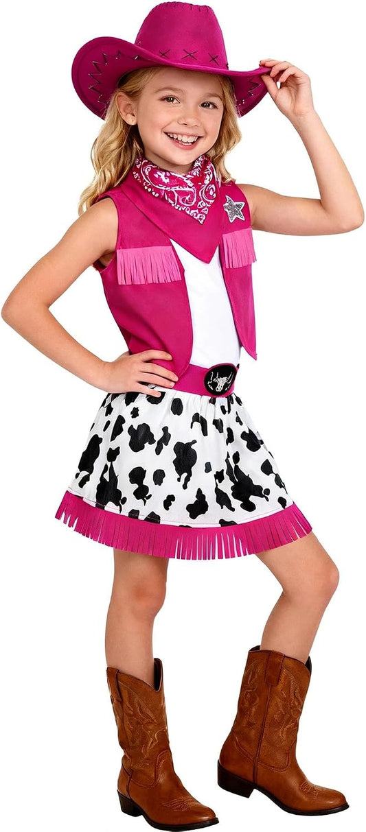 Gomukot Kids Cowgirl Costume for Girls Western Rodeo Outfit Halloween Costume Party Dress Up