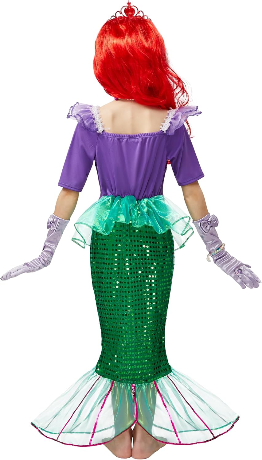 Spooktacular Creations Halloween Little Mermaid Costume for Girls, Sequin Mermaid Dress Set, Dark Purple Princess Dress for Toddler Dress-Up, Cosplay Party (Medium, 8-10 yrs)