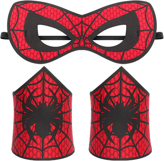 PPER-Jie Spider Mask for Kids Halloween Spider Costume Masks with Wristbands for Boys Party Cosplay, Medium, Red & Black