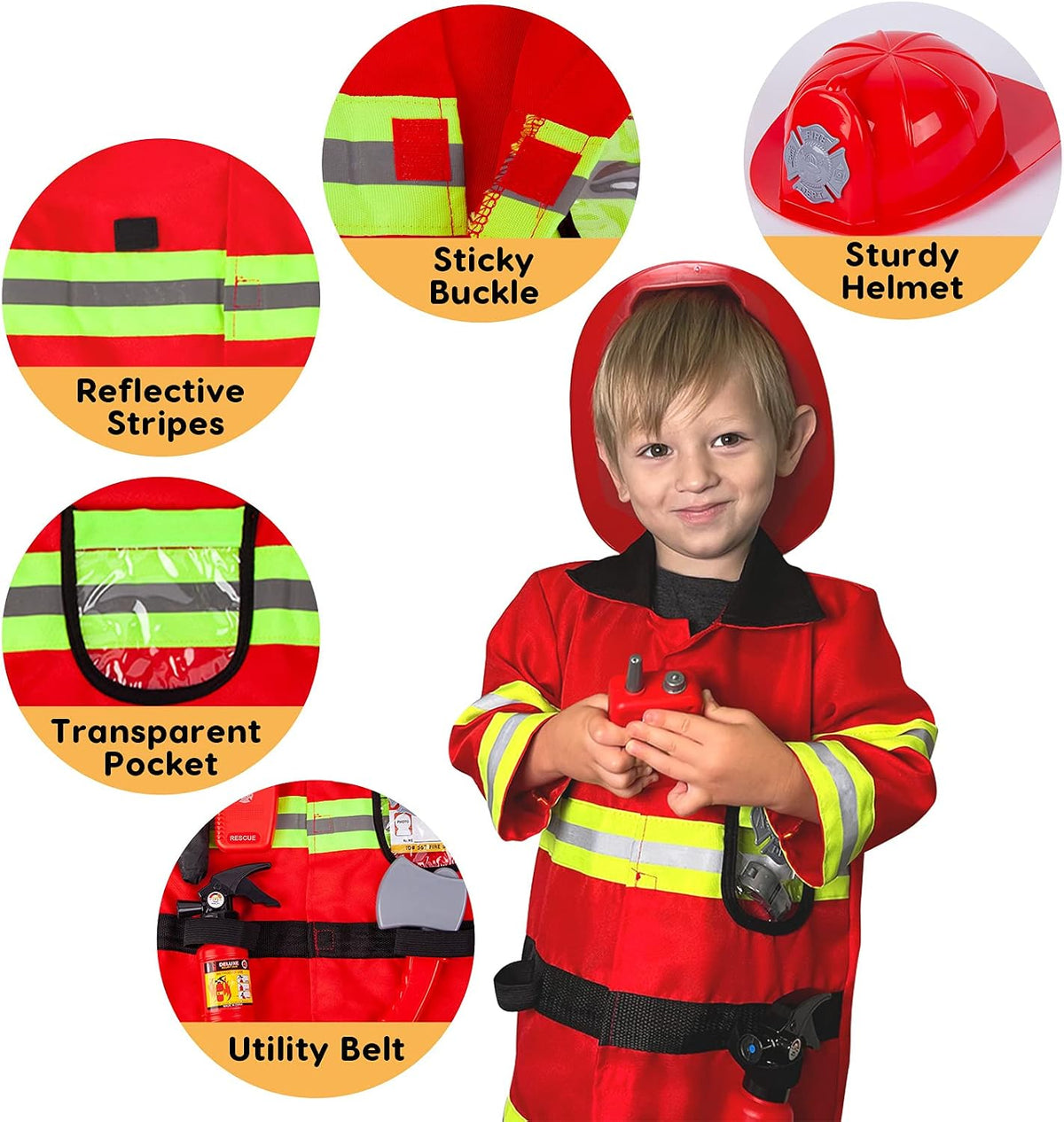 Liberry Firefighter Costume Dress-Up Toy for Kid 3 4 5 Years Old with Sound