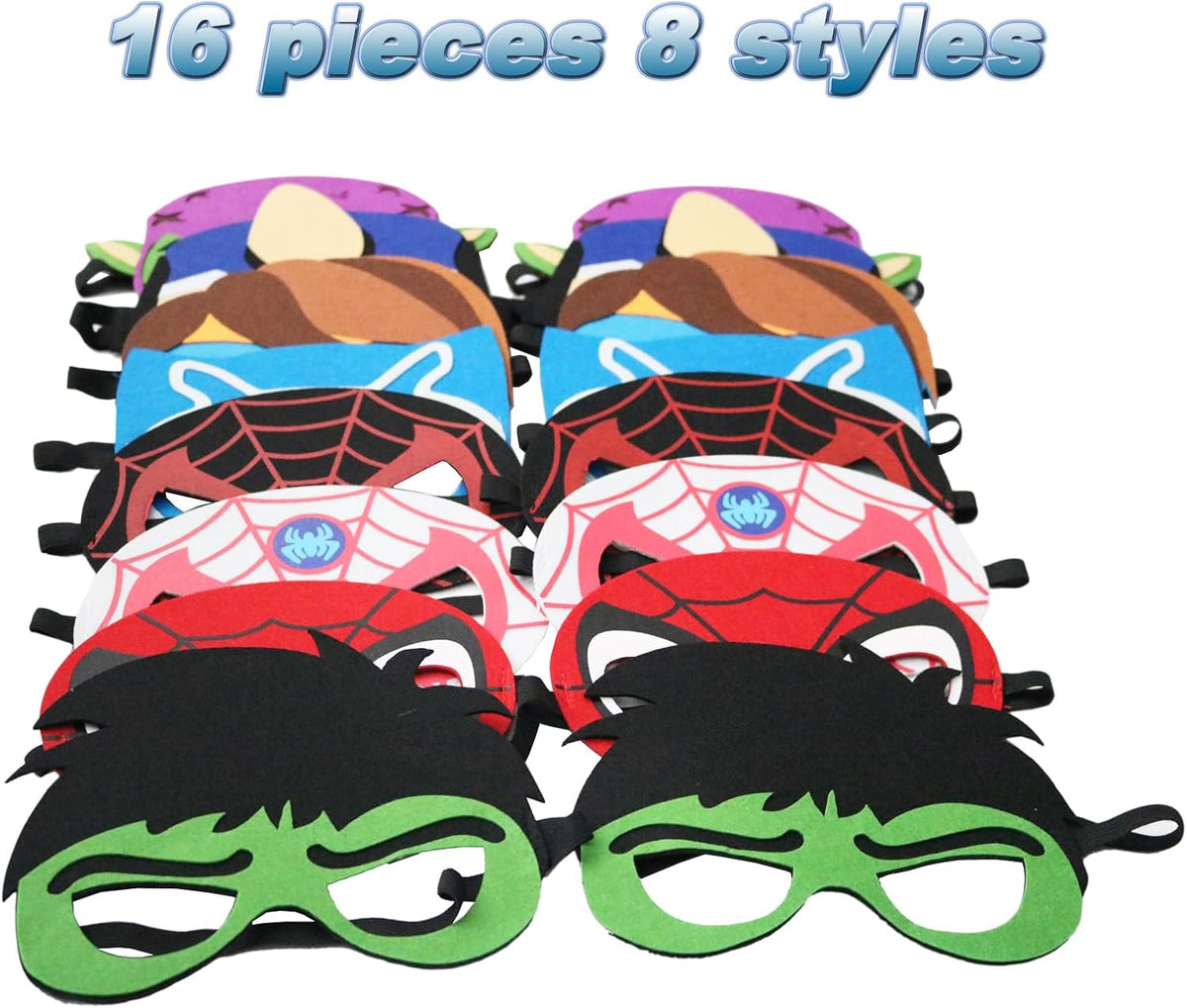 Superhero Masks - 16 Pack Kids Dress Up Party Masks for Halloween & Cosplay