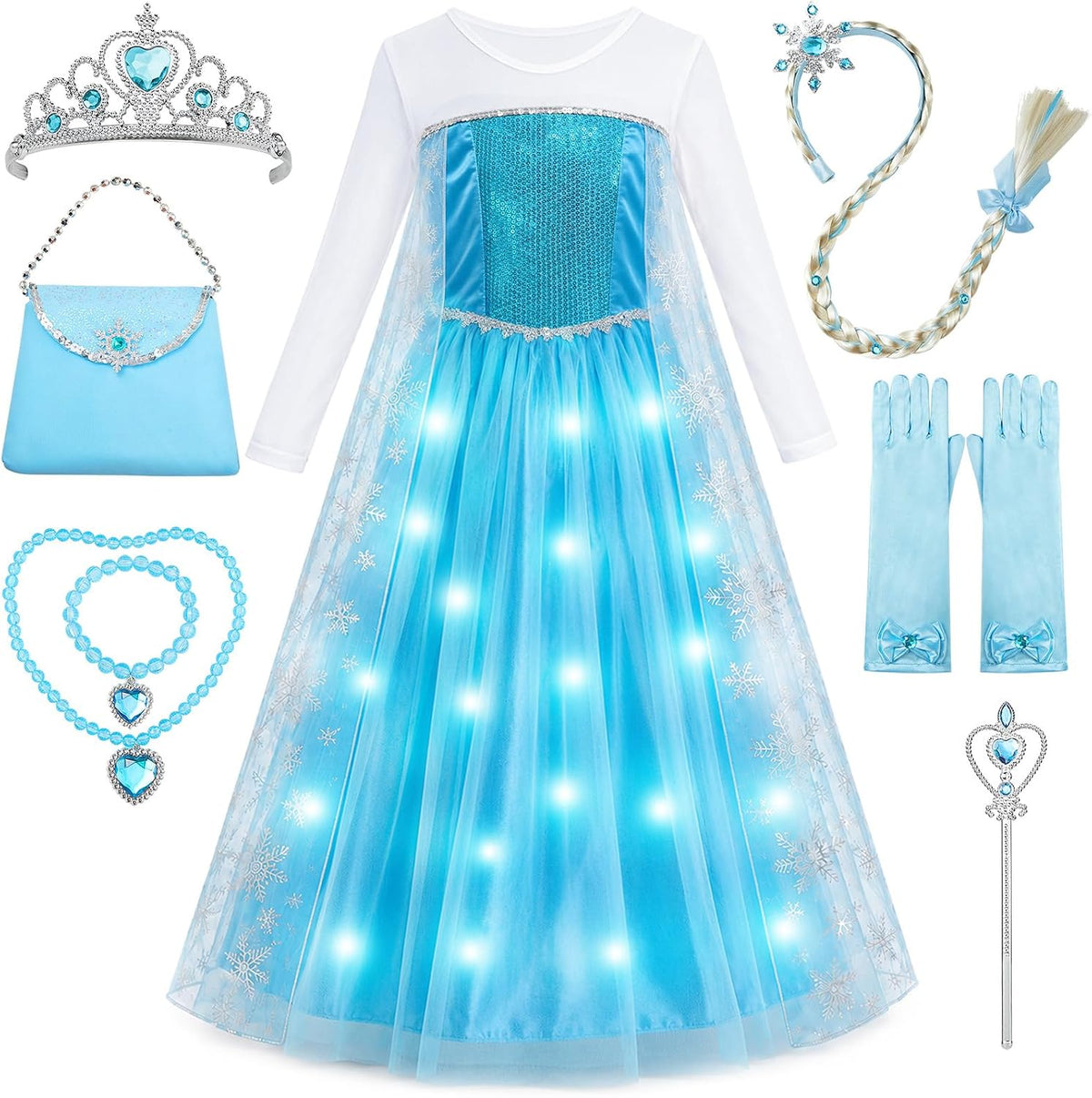 Davvew Princess Dress up for Girls Light Up Princess Costume Halloween Cosplay Christmas Birthday Party Gift Age 3-10