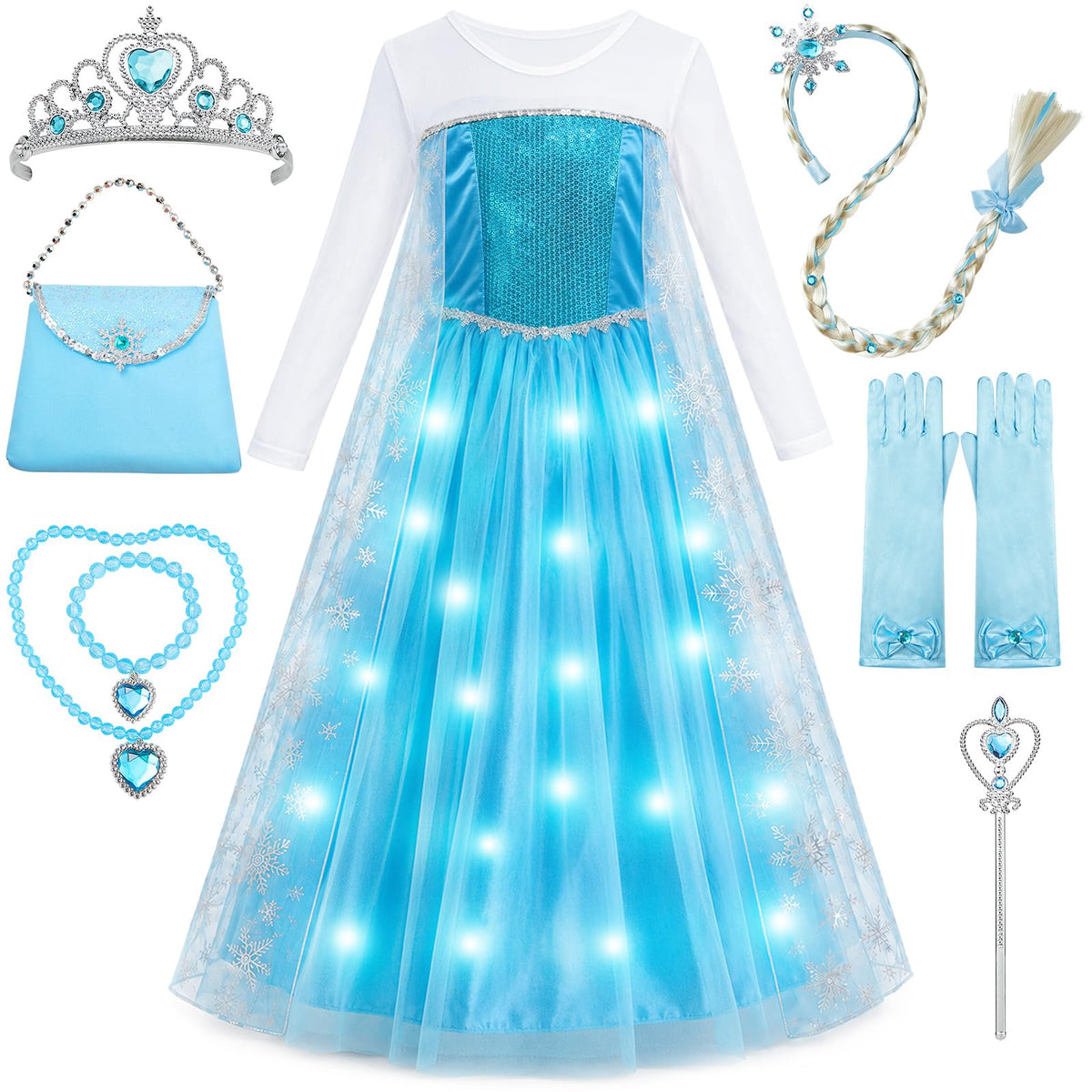 Davvew Princess Dress up for Girls Light Up Princess Costume Halloween Cosplay Christmas Birthday Party Gift Age 3-10