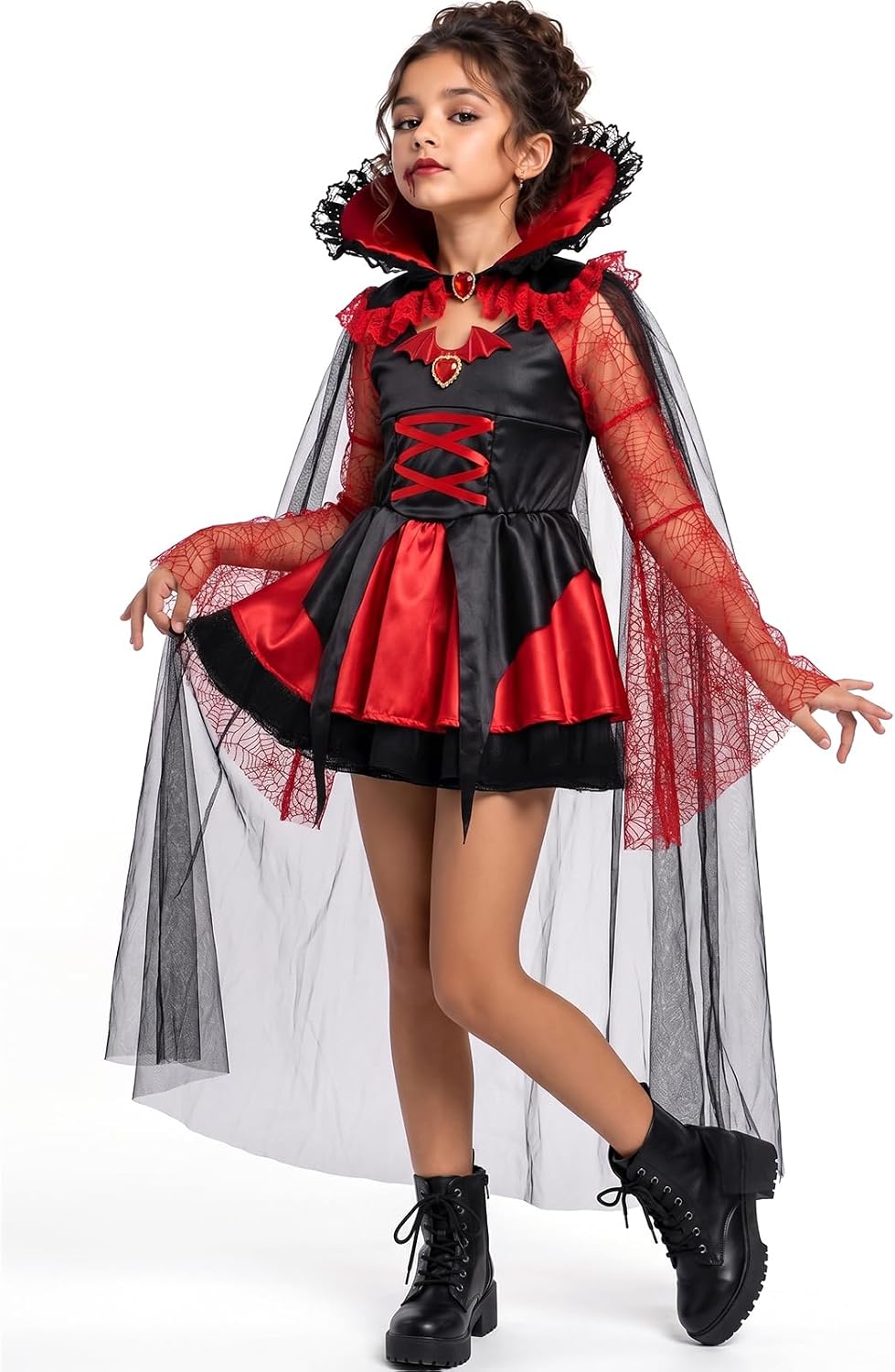 Latocos Halloween Vampire Costume for Girls, Gothic Vampire Dress with Cape