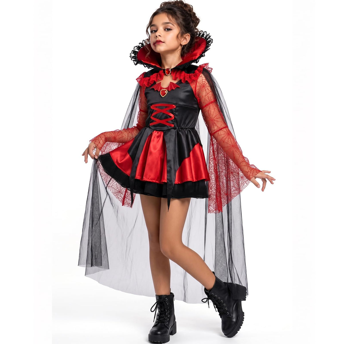 Latocos Halloween Vampire Costume for Girls, Gothic Vampire Dress with Cape