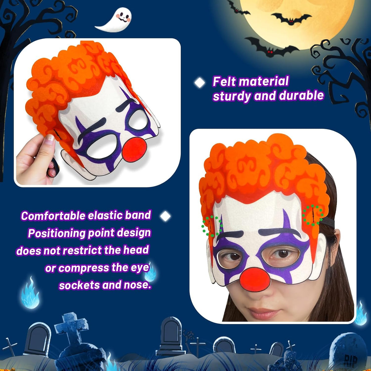 Halloween Cape Mask for Kids,Hooded Cloak,Felt Mask, Witch Clown Demon Black Cat Halloween Costumes