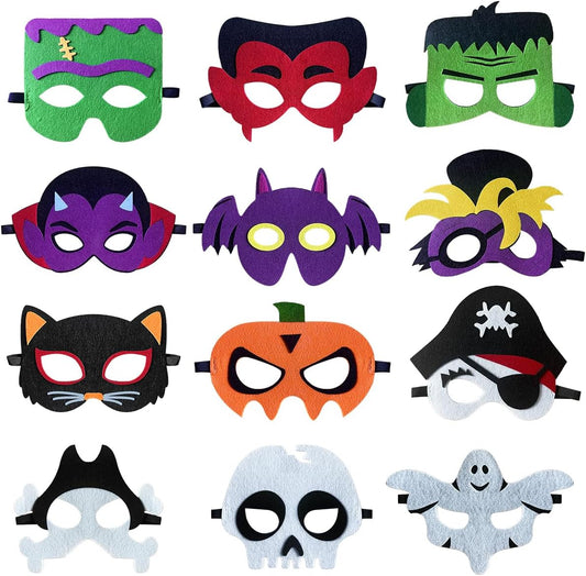 12pcs Halloween Felt Masks,Cosplay Dress Up Masquerade Party Eye Masks,Halloween Party Decoration Supplies