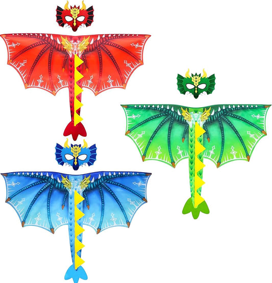 D.Q.Z 6 Pcs Dinosaur-Dragon-Wings-Costumes and Masks for Kids 3-8 Dinosaur Party, Girls Boys' Halloween Dress Up Capes for Dino Birthday Party Favors