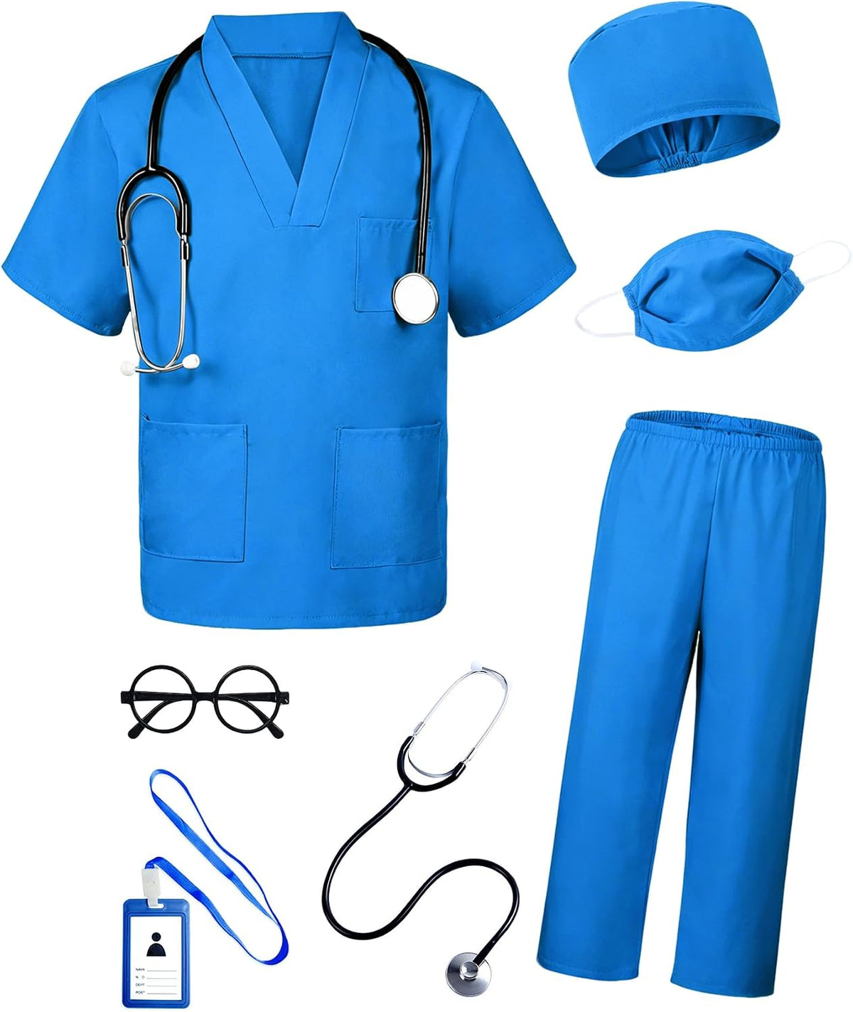 BOMLY Doctor Costume for Kids 7Pcs Toddler Scrubs Set for Boys and Girls