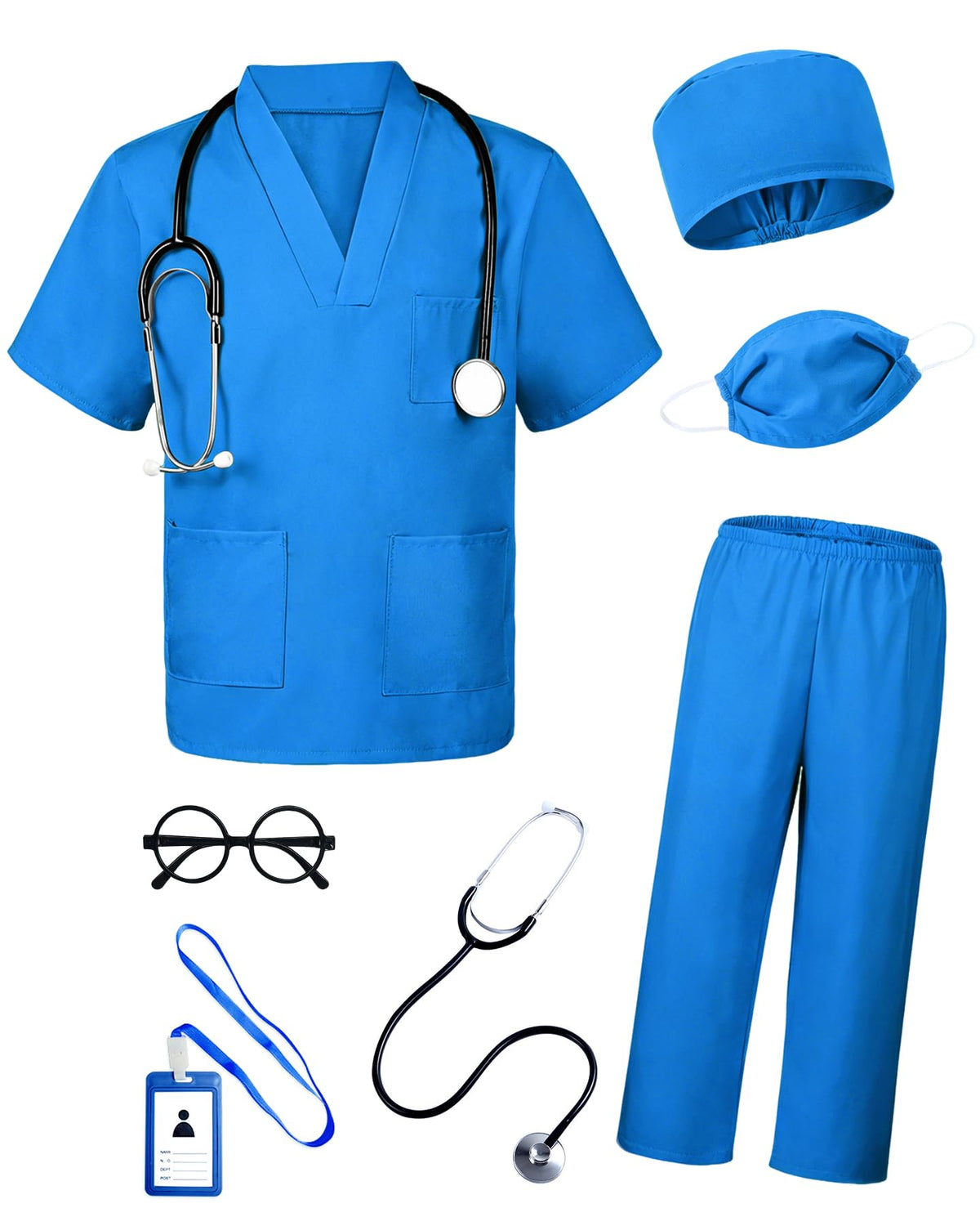 BOMLY Doctor Costume for Kids 7Pcs Toddler Scrubs Set for Boys and Girls