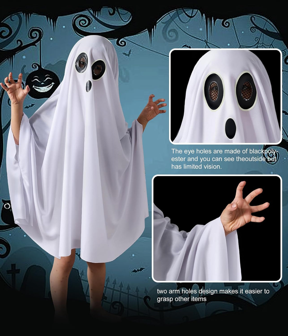Ghost Costume for Kids,Boy Girl Toddler Ghost Halloween Costume boo Cloak