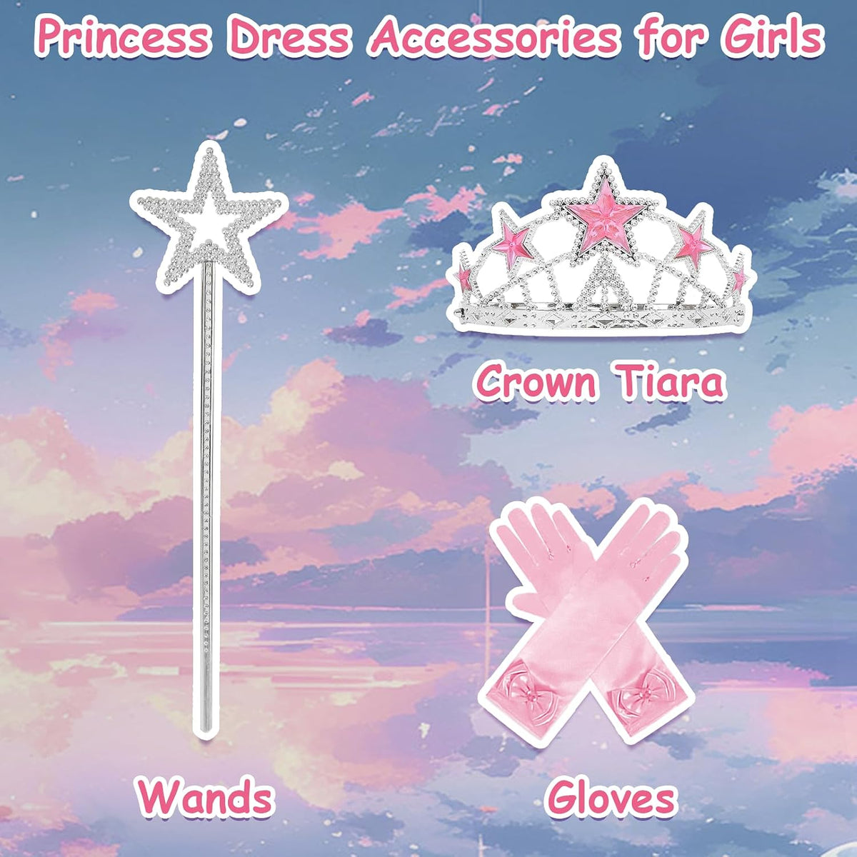 Aoiviss Pink Witch Dress for Girl Glitter Princess Costume with Accessories
