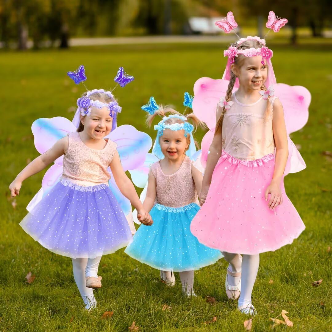 Kids Costume Wings Set for Girls, Butterfly Ladybug Bee Halloween Dress Up