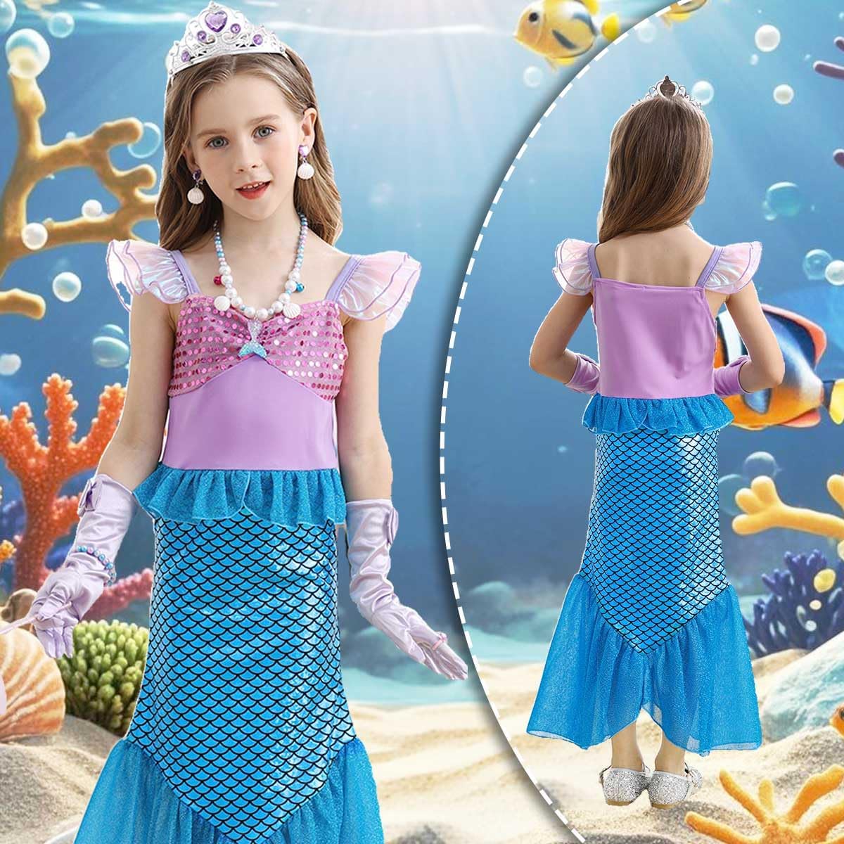 Girls Mermaid Costume Kids Sequins Dress