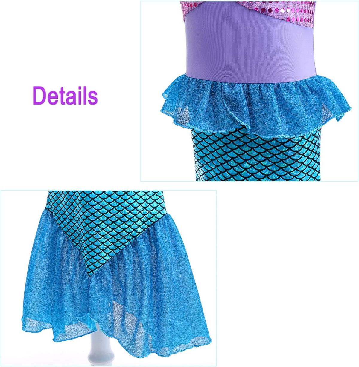 Little Girls Princess Mermaid Costume for Girls Dress Up with Accessory for Christmas Birthday Party Supplies