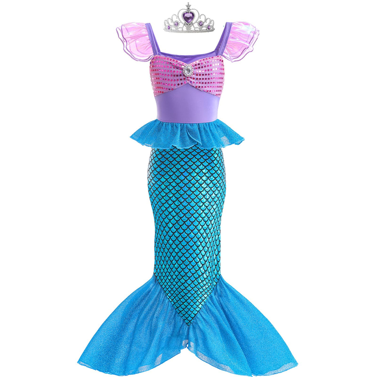 Mermaid Dress, Mermaid Tail Costume Little Girls Princess Dress up with Crown for Girl 3-8 Gift