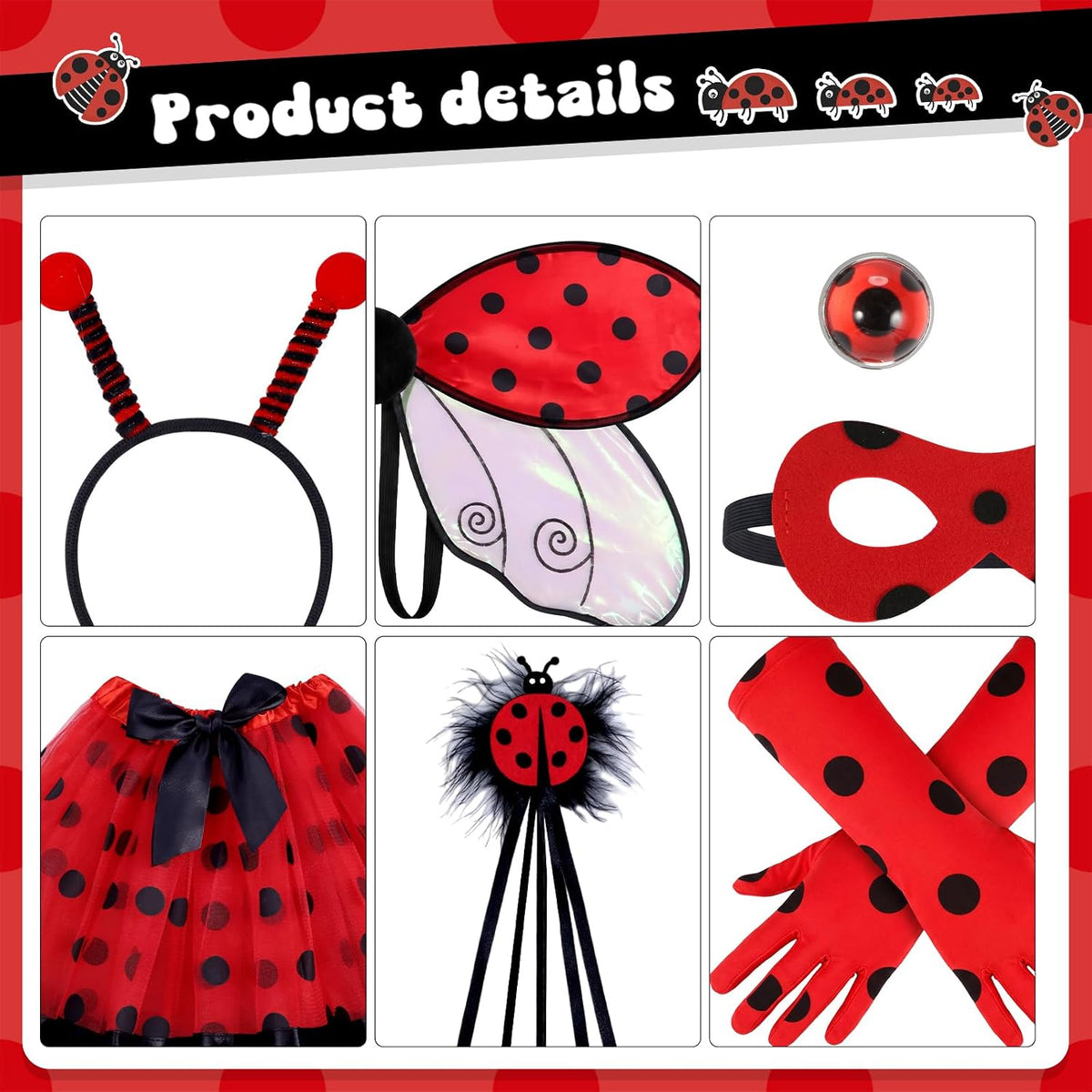 Kids Costume Wings Set for Girls, Butterfly Ladybug Bee Halloween Dress Up
