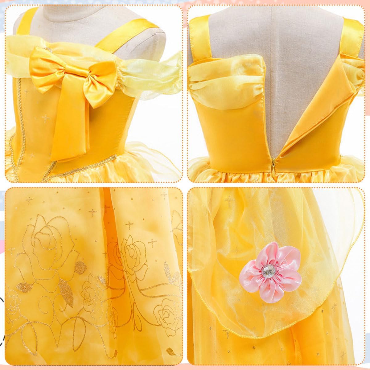 Princess Costume for Girls Kids Yellow Dress