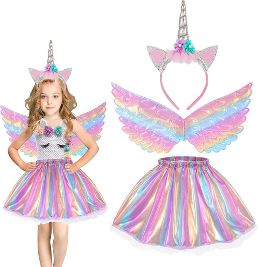 Hifot Unicorn Costumes for Girl, Unicorn Birthday Tutu Dress with Unicorn Wings Headband for Christmas Gifts Party Outfit