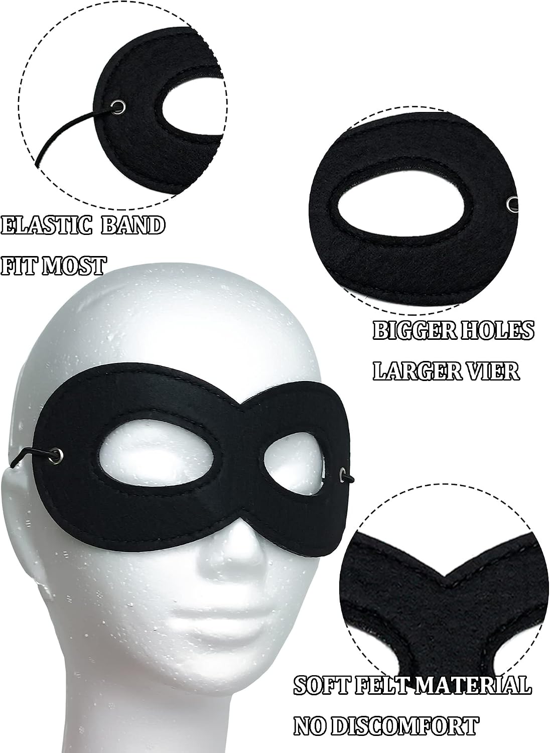 4 Pieces Superhero Mask Halloween Robber Dress Up Masks Black Felt Eye Masks Cosplay Half Masks with Elastic Rope