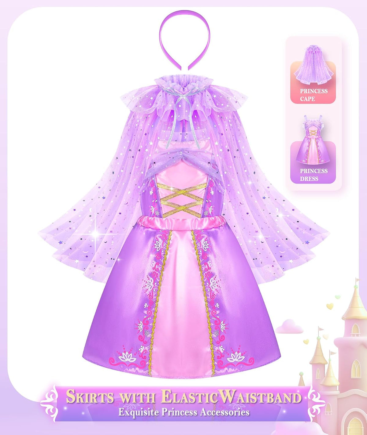 Jeowoqao Princess Dresses for Girls, Princess Dress Up Clothes Little Girls