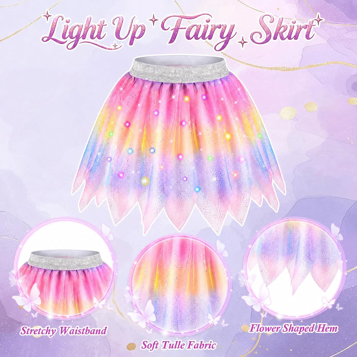 VGOFUN 6 Pcs Fairy Costume for Girls, Light up Butterfly Costume for Girls