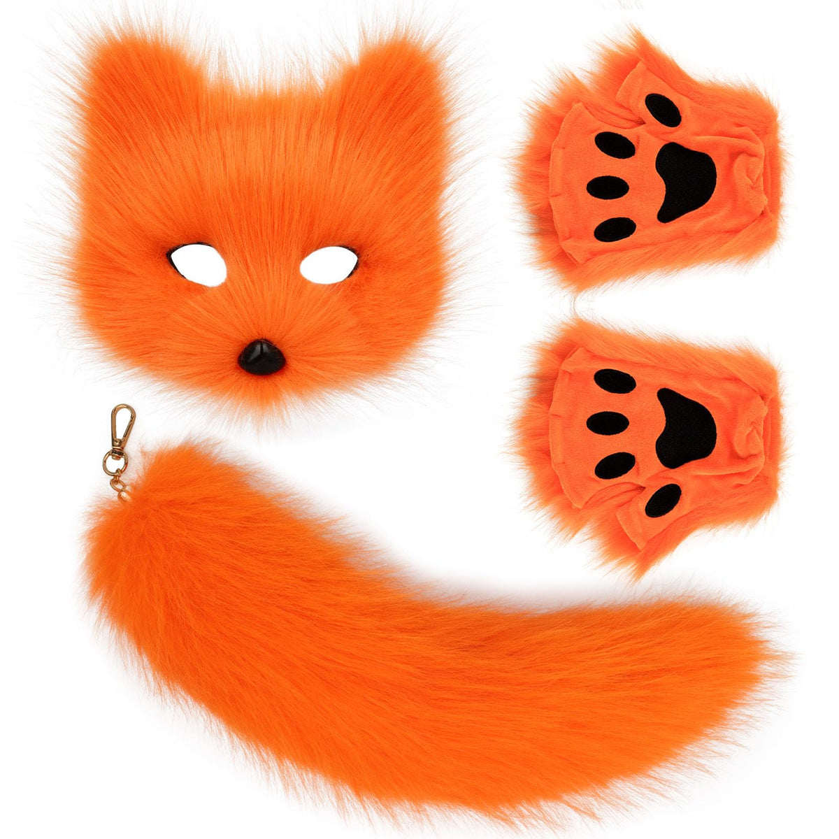 COSYEARS Cat Fox Mask Tail and Paws Gloves Set Furry Animal Therian Kit Masquerade Halloween Costume Accessory